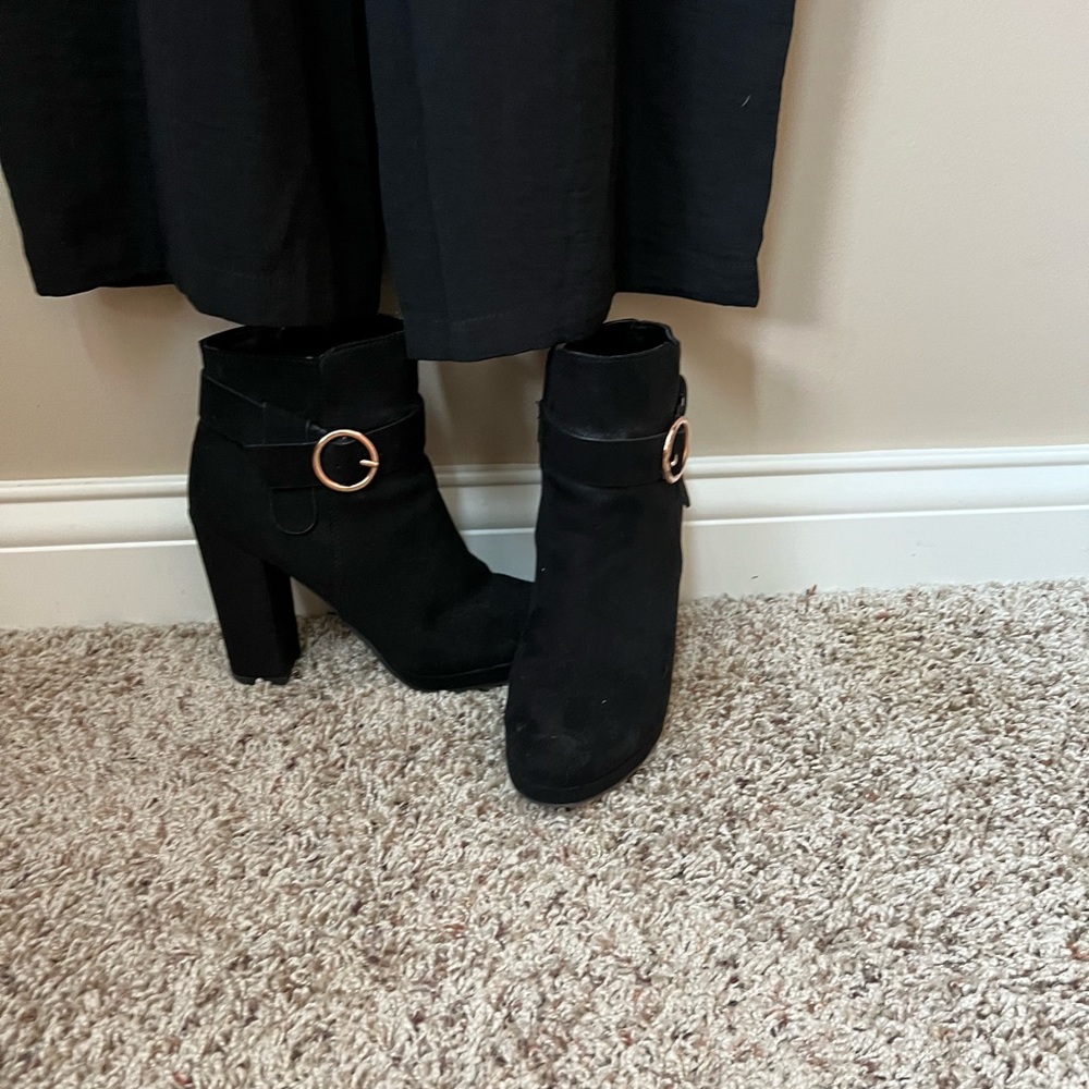Black Ankle Boots with Gold Buckle